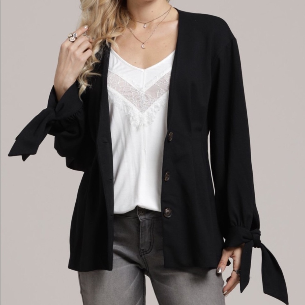 Black Sleeve-Tie Button Up Jacket